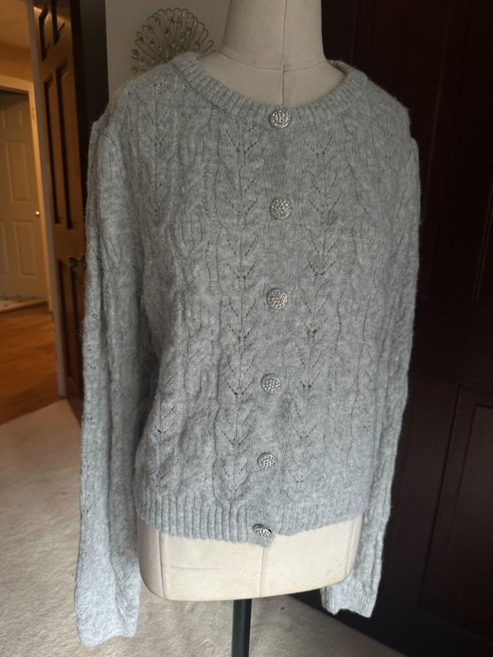 sweet republic gray knit cardigan with bling buttons Large
